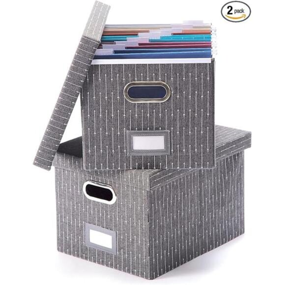 Collapsible File Storage Organizer Box with Lid - Decorative Hanging Filing - Picture 6 of 6